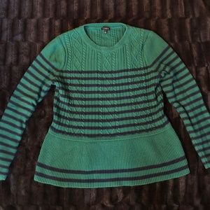Talbots Green Navy Stripe Peplum Sweater Size Small